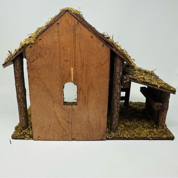 Vintage DiGiovanni Christmas Creche Holiday Nativity Stable Wood Moss Accent - Picture 5 of 15